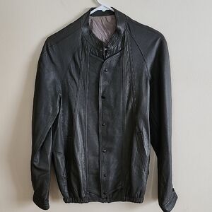 Kane M Vintage Gray Genuine Leather Jacket Hidden Zip Button Up Mandarine Collar